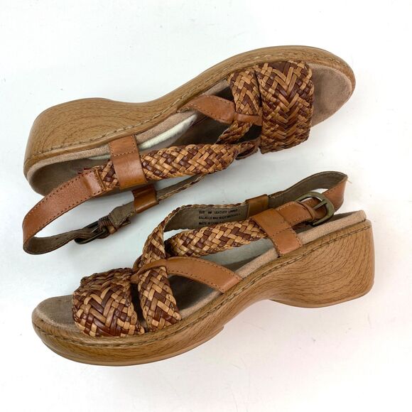 Leather Woven Klogs Size 8M Wedge Sandals Shoes Buckle Suede Insoles Slip Resist - Picture 9 of 12